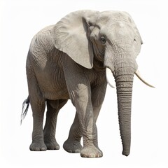 Wild elephant over white background