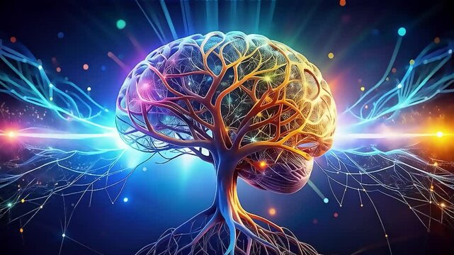 Neon Brain in Cyberpunk Cityscape: A Futuristic Digital Mind