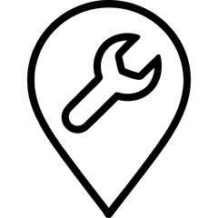 Minimalist location pin with wrench icon