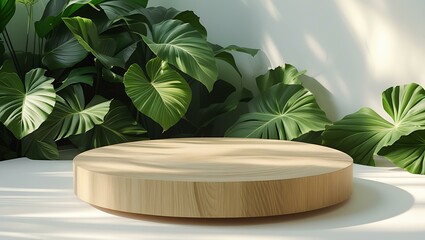 Wooden Podium with Lush Greenery