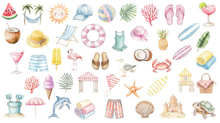 Summer Vacation Elements Create Happy Memories Tropical Beach Accessories Offer Pure Relaxation