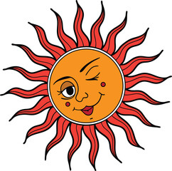  Cartoon-style sun emoji line icon with winking eye and bright outline