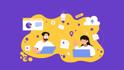 Remote Work Concept with Team Collaboration and Cloud Data
