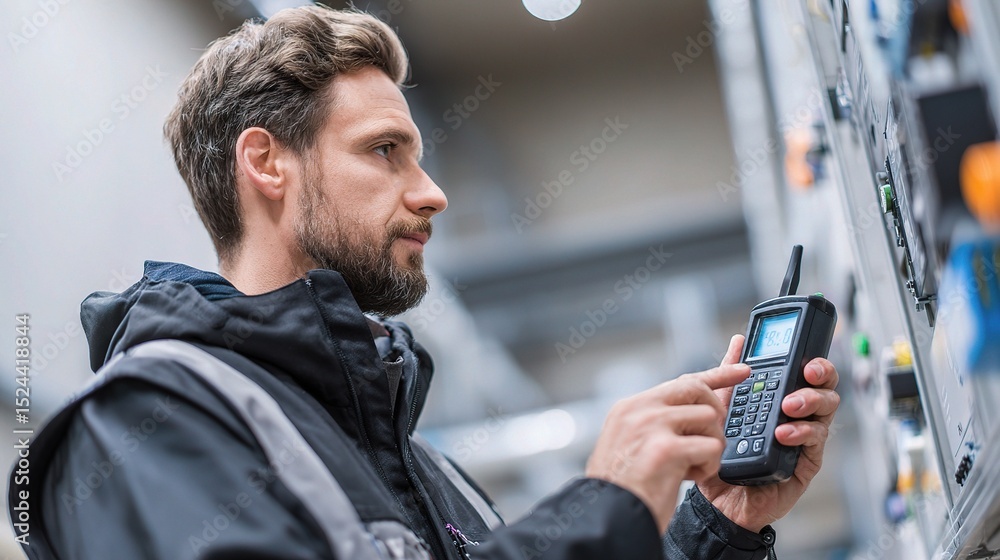 Poster iot engineer testing sensor device in high quality environment