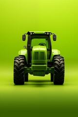 Obraz premium Photo of a green tractor isolated on a vibrant green background. Bold studio-style presentation of modern farming machinery with large rugged tires and clean