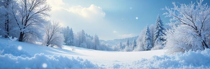 Frozen landscape blanketed in pristine snow, icy branches glistening under a cold winter sky Perfect for winter wonderland, holiday, or weather themes , blizzard, snowy