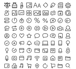 90 Graphic Design Line Icons – Minimal Black Vector Set for Creative Tools & UI (AI, EPS, PNG, JPG)