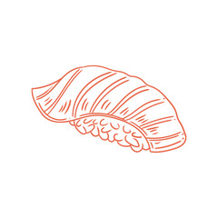 Original illustration of sushi surimi, Japanese food, hand-drawn with ink. Sushi drawings, Japanese dish