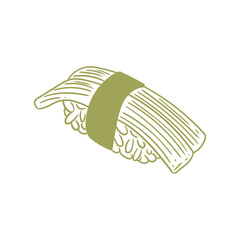 Original illustration of sushi surimi, Japanese food, hand-drawn with ink. Sushi drawings, Japanese dish