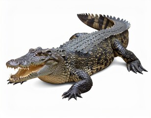 Naklejka premium Wild crocodile or alligator over white background