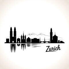 Obraz premium Zurich Skyline Silhouette — Swiss Cityscape Vector Illustration with Historic and Modern Architecture