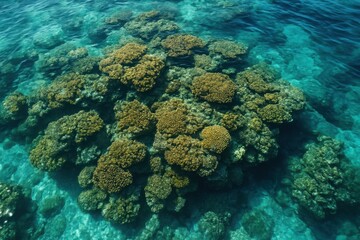 Naklejka premium Vibrant coral reef thriving in clear blue waters showcases nature's underwater beauty