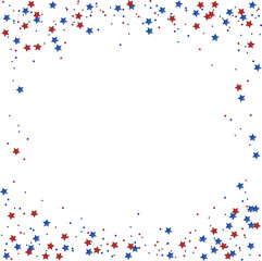 Festive 4th of July design featuring red and blue stars and confetti border, isolated. This patriotic overlay frame is perfect for Independence Day, Memorial Day, Labor Day, or Flag Day.