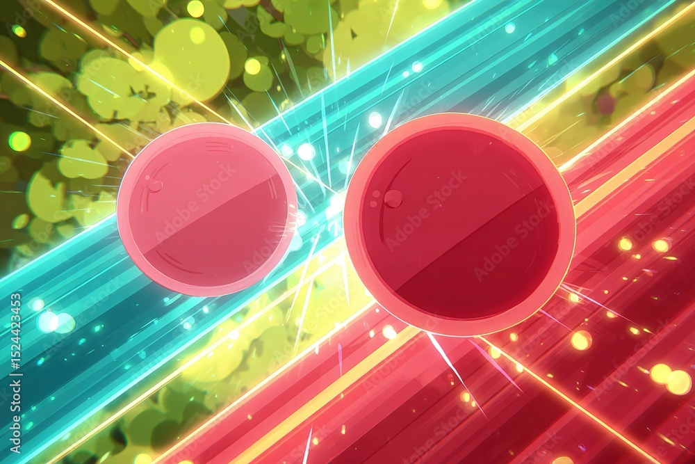 Poster colorful abstract circles intersecting with dynamic light effects in a vibrant digital artwork