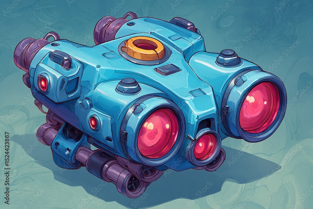 Poster robotic exploration device with vibrant design showcasing technology and engineering