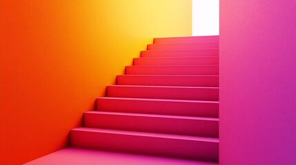 Obraz premium Vibrant gradient stairs leading to a bright exit, symbolizing ascension and hope, perfect for abstract, architectural, or motivational themes in design projects.