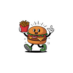 A illustration of burger mascot character logo