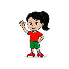 a illustration of girl in red tshirt and green short