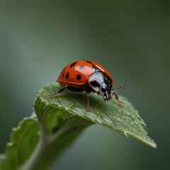 Fototapeta premium Close-up of ladybug on vibrant green leaf