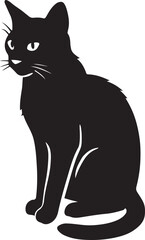 Sitting black cat silhouette simple art, Calm pet cat resting in silhouette