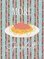 Vintage spaghetti poster with tomato sauce, retro Italian pasta illustration