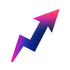 A pink and blue arrow pointing upwards. The arrow is in the middle of a white background. The arrow is a symbol of growth and progress