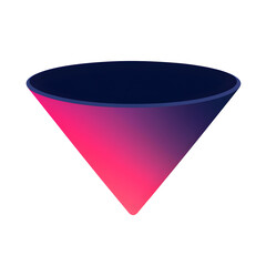 A blue and pink cone with a rounded top and a pointed bottom. The cone is a unique and eye-catching shape, with a mix of cool and warm colors that create a sense of depth and dimension