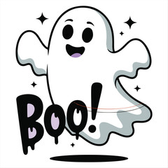 Cute Ghost Saying Boo Halloween-themed Illustration
