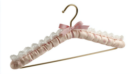 Stylish floral hanger with lace trim and ribbon for elegant clothing display in a chic dressing room