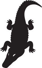 Crocodile black silhouette flat illustration, Wild reptile in minimal black art