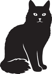 Seated black cat silhouette calm figure, Sitting cat illustration pet themed design