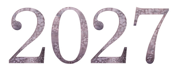 Watercolor hand drawn pink colorful lettering Number isolated background. Handwritten message. Colored Numbers date 2027 year. Print cards design banner, poster, calendar planner diary Daily Organized