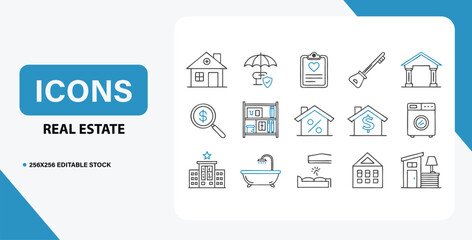 Real Estate Icons A Comprehensive Collection of Home, Property, and Investment Illustrations
