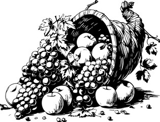 Harvest celebration featuring apples and grapes rustic farm location artistic vintage environment close-up view abundance