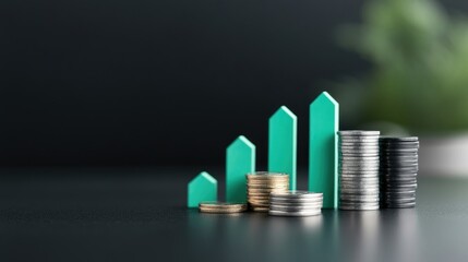 Financial growth, stacks of coins, increasing trend