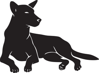 Relaxing dingo silhouette stylish pose, Wild dog resting in simple black art