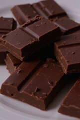 Chocolate Bar Pieces on White Plate