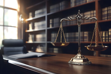 A scale sits on a desk in front of a bookcase