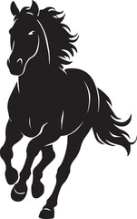 Horse galloping silhouette powerful pose, Running horse in motion bold black style
