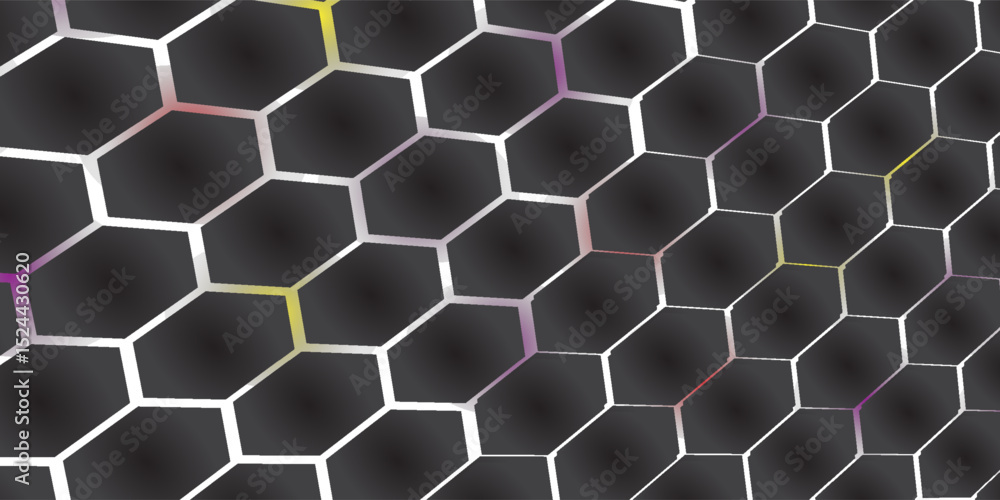 Aufkleber dark hexagon abstract technology background with blue and pink colored bright flashes under hexagon.