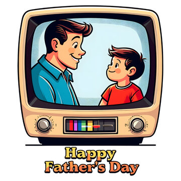 Retro TV screen showing father and son moment with Happy Father&rsquo;s Day text