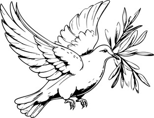 Obraz premium Symbol of peace dove with olive branch artistic black and white close-up hope and harmony