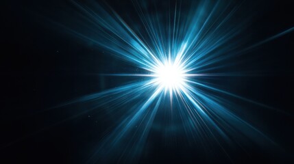 Bright Star Burst: Captivating Lens Flare Effect on Black Background, Stunning Light Rays, Celestial Glow, Dramatic Lighting, Stock Photo