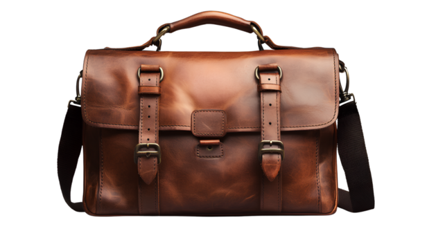 Vector icon of a silhouette figure running up stairs, composed of simple shapes, on a transparent background - A brown leather shoulder bag, transparent background (3)