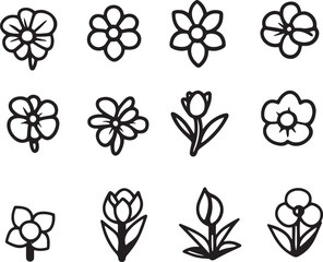set of simple flower icons