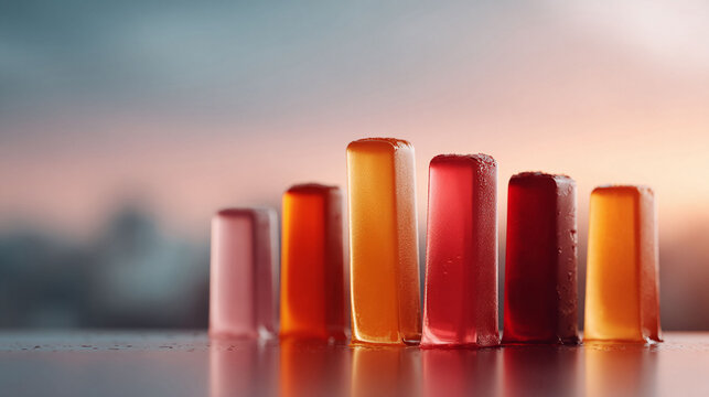 Abstract illustration of colorful vertical bars showing upward growth. Could be used for data visualization, success, progress, or even a fun candy chart. - Powered by Adobe