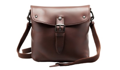  A brown leather shoulder bag, transparent background