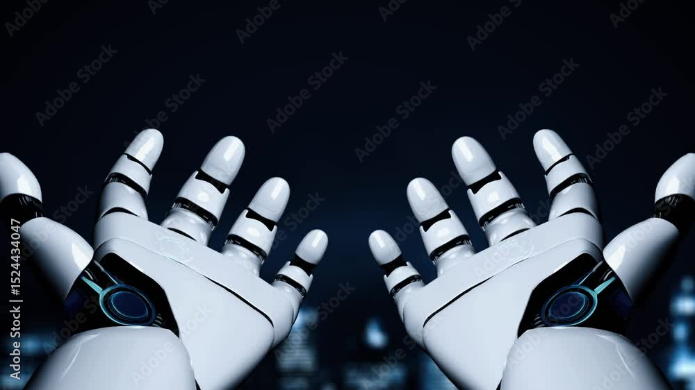 Poster futuristic robot artificial intelligence enlightening ai technology development and machine learning