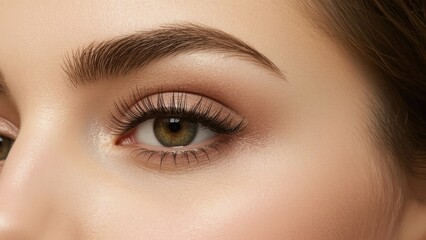 Obraz premium Closeup of a woman s eye with natural makeup and long eyelashes
