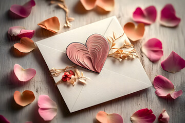 Carte avec pétales de fleurs, Saint-Valentin (AI)